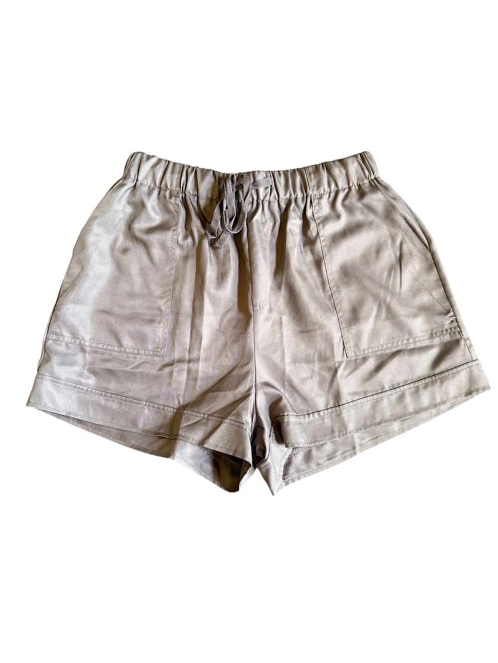 Source Unknown High-Waist Drawstring Shorts — Light Taupe/Gray